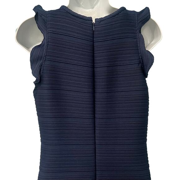 Shoshanna Navy Blue Ruffle Hem Sleeveless Ribbed Sheath Midi Dress size 6 - Picture 7 of 11